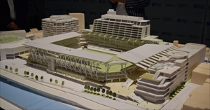 長崎スタジアムシティの完成イメージ模型