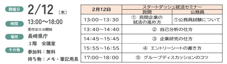スタートダッシュ就活セミナータイムスケジュール