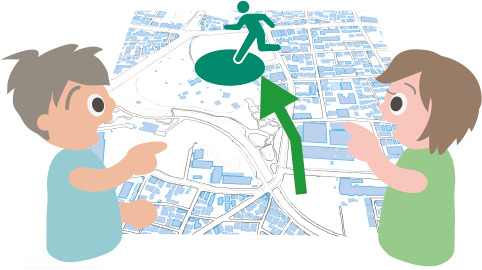 避難経路を確認しているイメージ図