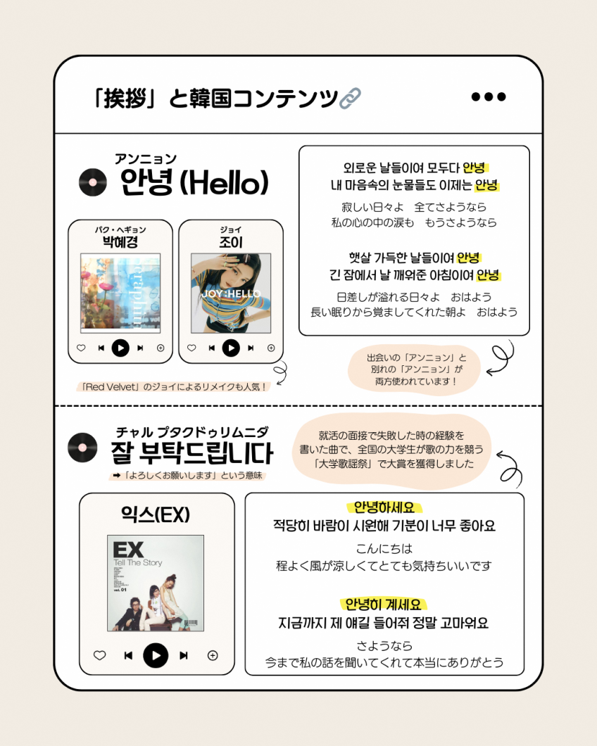 挨拶に関係のある韓国コンテンツ（歌）の紹介