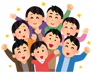 笑顔の若者の団体