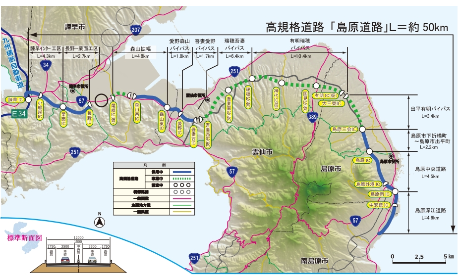 島原道路の整備概要図
